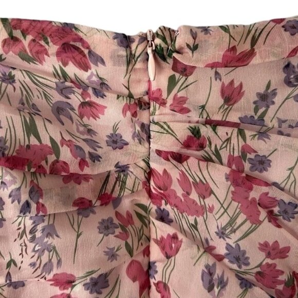 Pink Floral Ruffle Hem Ruched Bodycon Dress - Picture 7 of 10